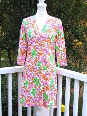 Barbara Gerwit Vintage Flamingo v neck dress casual work office Medium